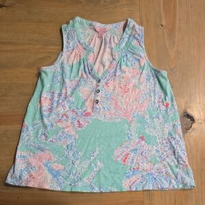 Lilly Pulitzer Essie Minty Fresh Fan Size S Sleeveless Shirt Top Sea Mint